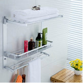 Multi-function Aluminum Silver Bath Towel Shelf Washcloth Rack Holder With 5 Hooks