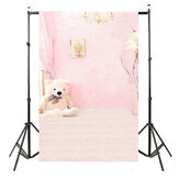 Sfondo in vinile da 3x5FT per fotografia interna di neonati e bambini con orsetto rosa