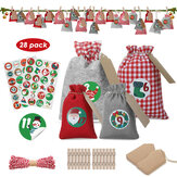 JOYXEON 28PCS Christmas Hanging Advent Calendars Countdown Drawstring Gift Bags Candy Biscuit Pouches Present Gift Wrap