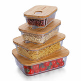 Conjunto de armazenamento de alimentos em vidro SAWAKE com tampas herméticas de bambu e elásticos de alimentação para recipientes