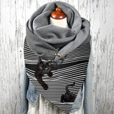 女性の3D立体カートゥーンかわいい黒猫ストライプパターンの個性的な首保護暖かいスカーフ