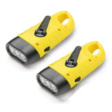 子供用黄色のハンドクランクフラッシュライトソーラーパワー非常時トーチ充電式ダイナモクイックスナップクリップ付きハリケーンストームバックパッキング旅行キャンプアウトドアハイキングのための2個セット