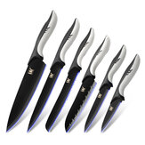 XYJ Ensemble de 6 couteaux de cuisine en acier inoxydable avec lame noire, couteau d'épluchage, couteau utilitaire, couteau Santoku, couteau de chef, couteau à trancher, outil de découpe de cuisine pour pain