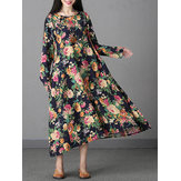Цветочный принт с длинным рукавом Средне-длинный Платье