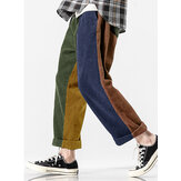 Pantaloni casual da uomo in velluto a coste a colori patchwork con tasca