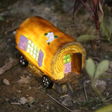 Solar LED Decor Light Small Fairy House Pixie Log On Wheels Outdoor Ornament Home for Outdoor Garden Lighting