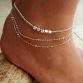Trendy Sterling Silber vergoldet Perlen Fußkettchen Barfuß Sandalen Fußkette für Damen