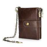 Men RFID Genuine Leather Chain Wallet Multi-Slot Coin Holder Short Wallet