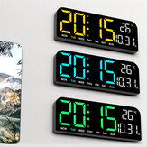 ساعة حائط رقمية كبيرة بحجم 9 بوصات تضم درجة الحرارة والتاريخ والأسبوع والتوقيت المناقصة ومستشعر الضوء وساعة طاولة ومنبهان وضبط 12/24 ساعة وشاشة LED