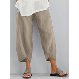 Pantalones de mujer de color sólido con cintura elástica y bolsillos laterales holgados