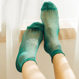 Women Girl Harajuku Crystal Silk Ultra Thin Socks Summer Breathable Middle Tube Socks