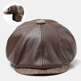 Chapéu de aba para homens em couro sintético retrô, proteção para as orelhas, chapéus quentes, gorro de pintor