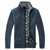 Men Fashion Zipper Plaid Lining Cardigans Stand Collar Thickening Coats