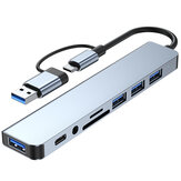 Estación de acoplamiento Tipo-C 8 en 1 con divisor de concentrador USB-C y adaptador con USB3.0 * 2 USB2.0 * 2 USB-C Data * 1 ranura lectora de tarjetas SD / TF Hub multiportátil de audio de 3.5 mm para PC portátil
