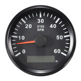 12/24V 0-6000 RPM 85mm LCD Marcador de Hora do Tacômetro de Barco Marinho Preto