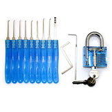 Blauw oefenhangslot met 9-delig Ontgrendelingsslot Pick Set Key Extractor Tool Lock Pick Tools