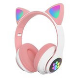 Bakeey STN-28 Cuffie Bluetooth 5.0 Over-Ear per giochi con orecchie di gatto luminose, auricolari pieghevoli wireless con microfono e luci LED per PC e telefono