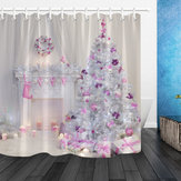 Wnętrze choinki na Boże Narodzenie Zasłona prysznicowa w kolorze różowym z dekoracją xmas w domu łazienkowym