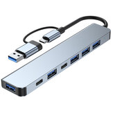 محطة لوحة التوصيل Type-C بـ 7 في 1 مع محول USB USB2.0*4 USB3.0 بيانات USB-C PD5W محمول USB-C متعدد المنافذ هاب محول تقسيم للكمبيوتر المحمول