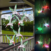 Lâmpada solar com luzes LED de mudança de cor, decoração pendurada de sino eólico em forma de beija-flor