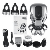 Barbeador elétrico rotativo 7D Wet & Dry 5 em 1 para homens carecas, recarregável por USB, com aparador de pelos do nariz e orelhas e escova de limpeza facial