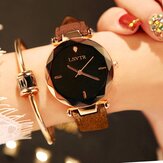 LSVTR Casual Fashion Diamond Pattern Dial Rhinestone PU Leather Strap Women Wristwatch Quartz Watch