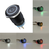 Interruptor de botão momentâneo de metal à prova d'água de LED de 5 pinos de 12V e 19 mm na cor preta