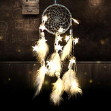 Handmade Dream Catcher Net With Feathers Beads Wall Hanging Decorations Stars String Lights