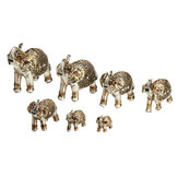 7 pièces Figurines d'éléphants dorés Sculpture ornements porte-bonheur Feng Shui décorations pour la maison