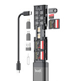 A BUDI Multifunkcionális 9 az 1-ben SD kártyaolvasó kábel és USB 3.0 típusú C telefon és külső kamera és számítógép adapterrel rendelkezik OTG Sync Charging és 5Gbps átviteli memóriakártya-magas sebességű kártyaolvasó.