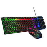 Skylion H600 Teclado y ratón para juegos con cable, teclado de sensación mecánica, teclas redondas Punk, 1600 dpi, 104 teclas, luces LED RGB