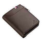 محفظة جلد سحاب قهوة سوداء للرجال بطاقة حقيبة عملات بحامل مع فتحة خارجي بطاقة