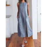 Frauen lässig ärmellose gestreifte Maxi Kleid mit Taschen
