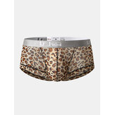 Cueca masculina com estampa de leopardo na cintura média cuecas bolsa em U quadril