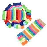 Новые 5 пар Lot Colorful Женское Девочки Цвет Полоски Пять Finger Toe Носки Чулочно-носочные изделия