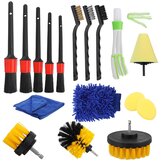 17pcs Detailing Brush Set Car Cleaning Brushes Power Scrubber Drill Brush For Car Leather Air Vents Rim Cleaning Dirt Dust Clean Tools