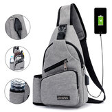 Men Oxford Large Capacity Casual Outdoor Travel USB Charging Port Sling Bag Chest Bag Crossbody Bag