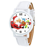 Reloj de cuero bonito con estampado de Papá Noel de moda soplando Suona para hombres y mujeres