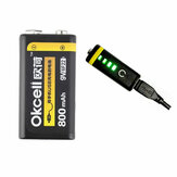 2PCS OKcell 9V 800mAh Επαναφορτιζόμενη Μπαταρία Lipo με USB για Μοντέλο Ελικοπτέρου RC Μικρόφωνο