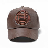 Men Women Winter PU Leather Baseball Cap Outdoor Adjustable Letter Badge Peaked Hat Dad Hat