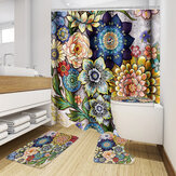Conjunto de 4 piezas de alfombras para baño: alfombra para pedestal, tapa de inodoro, cortina de ducha, superficie antideslizante
