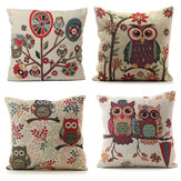 Cute Owl Linen Cotton Throw Pillow Case Sofa Cushion Cover Home Textile Pillow Case