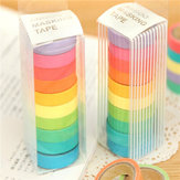 10ロールレインボー紙テープ粘着ステッカーキャンディーカラー装飾テープスクラップブック用の文房具