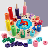 Bloques de madera Juego de tablero de rompecabezas Juguete de madera 12 números Reloj Juguete para niños en edad preescolar Aprendizaje de juguetes educativos para contar números Colores Apilamiento