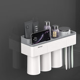 Grey Magnetic Toothbrush Holder Toothpaste Squeezer Dispenser Bathroom Storage 2/3 Cups
