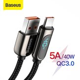 Baseus 40W 5A USB Type-C جهد كبل البيانات LED رقمي عرض خط سلك نقل البيانات لـ Samsung Galaxy ملحوظة 20 S20 Huawei P40 Mi10 Pro