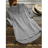 Женская блузка с воротником в полоску, на пуговицах, с 3/4 сложенными рукавами и неправильным подолом