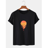100% Cotton Design Sunset Print Round Neck Short Sleeve Loose T-Shirts