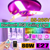 E27 80W 3 شفرات بلوتوث ذكي LED لمبة RGBW قابلة للطي موسيقى مكبر صوت مصباح سقف + جهاز تحكم عن بعد مراقبة AC85-265V