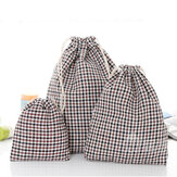 Drawstring Cotton Linen Grid Stripe Gift Bags Pouches Jewelry Bags Wedding Decoration Storage Bags